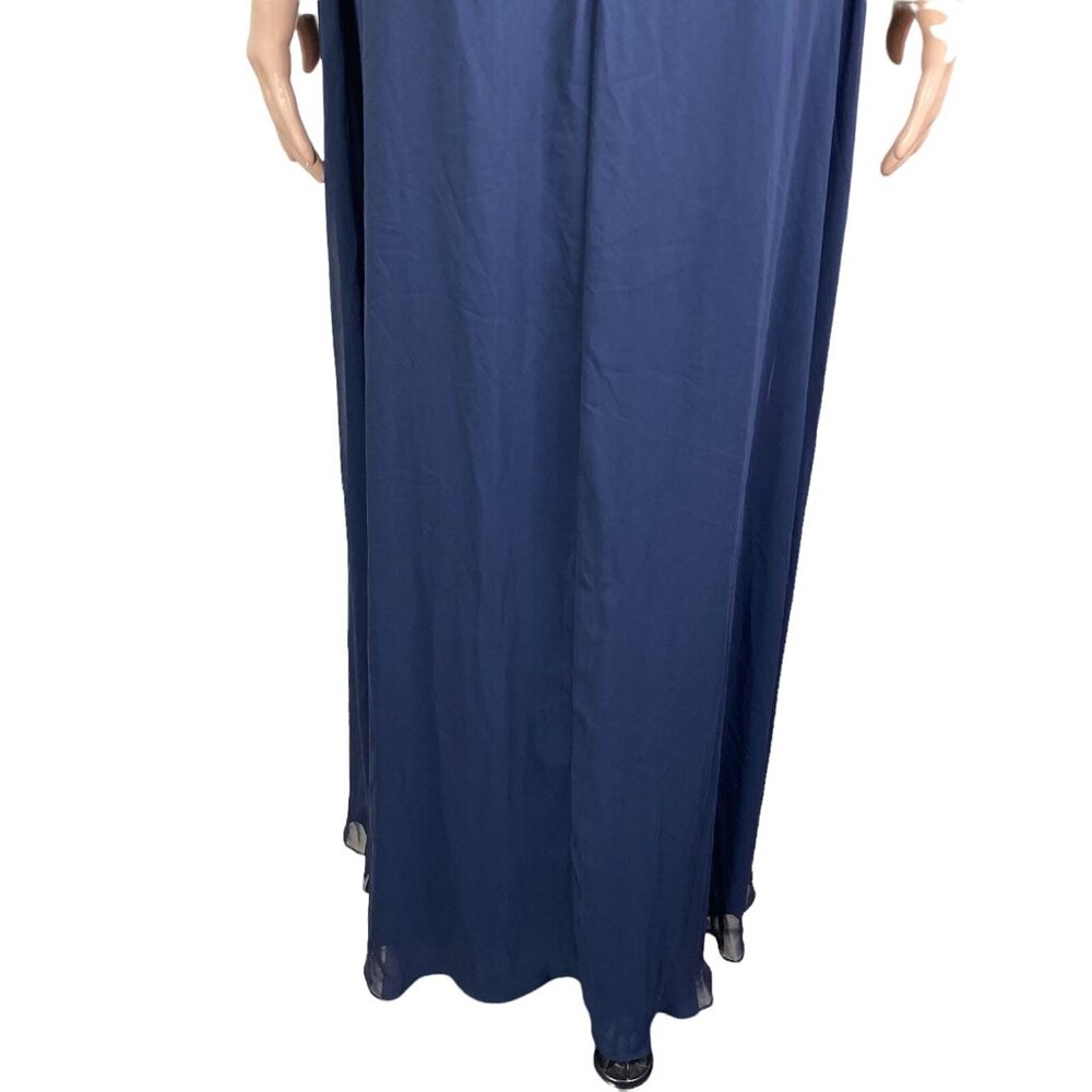 Dessy Collection Dress Womens 16 Luxchiff FL Bow Shoulder Blue Maxi Plus - Picture 10 of 12